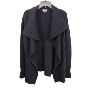 Long Tall Sally Black Chunky Ribbed Lambswool & Angora Blend Cardigan Sweater XS